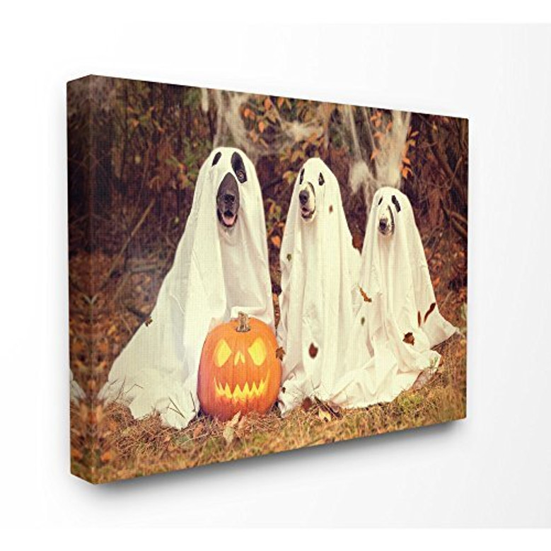 Vintage ghost dog canvas art, spooky Halloween wall decor in 16x20, vintage style, ideal for living room seasonal display