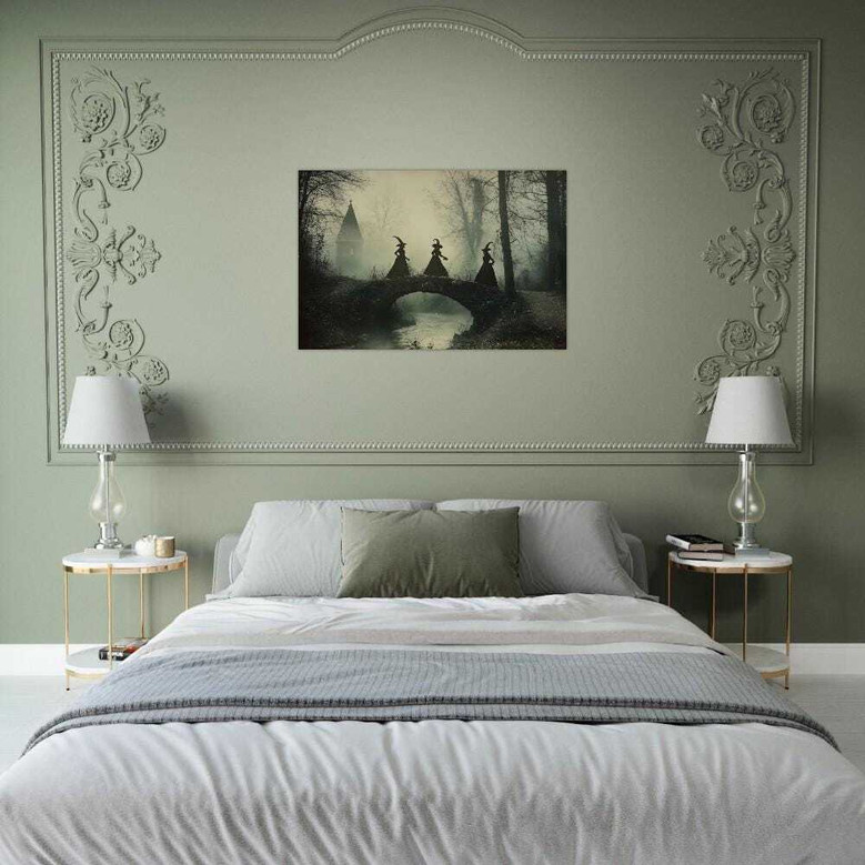 Vintage Halloween Witches Sepia Canvas - Spooky Dark Gothic Art For Halloween DéCor