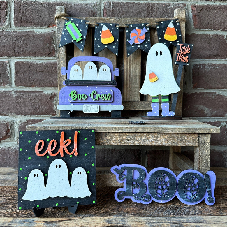 Whimsical Boo Crew Wood Sign - Spooky Cute Halloween Decor For Tiered Trays And Boo Baskets