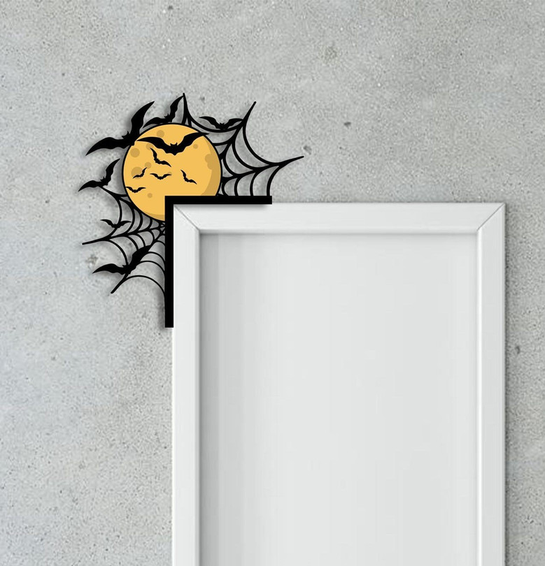 Spooky Moon Halloween Door Corner Metal Sign - Haunted Bedroom Decor