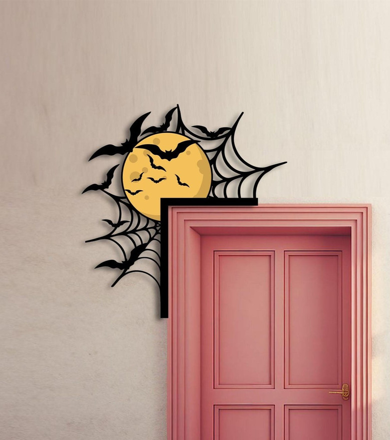 Spooky Moon Halloween Door Corner Metal Sign - Haunted Bedroom Decor