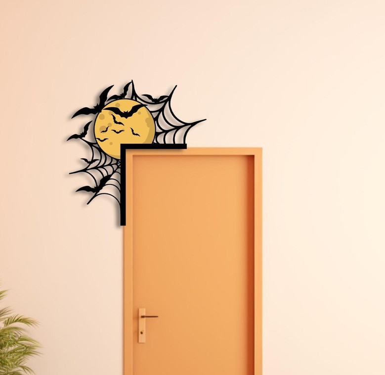 Spooky Moon Halloween Door Corner Metal Sign - Haunted Bedroom Decor