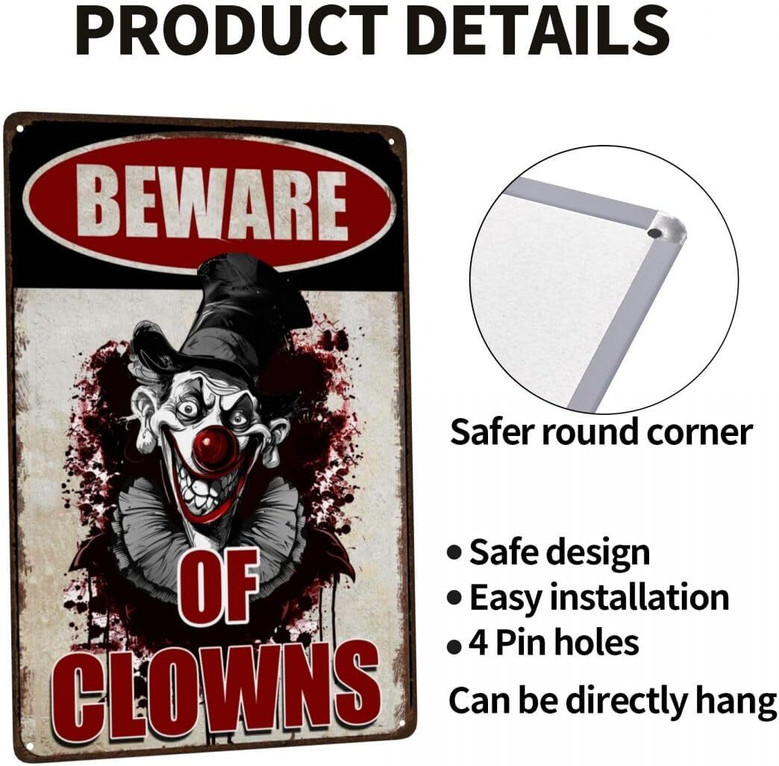 Beware Halloween Clown Decorations - Creepy Circus Yard Warning Metal Sign For Outdoor Scary Decor
