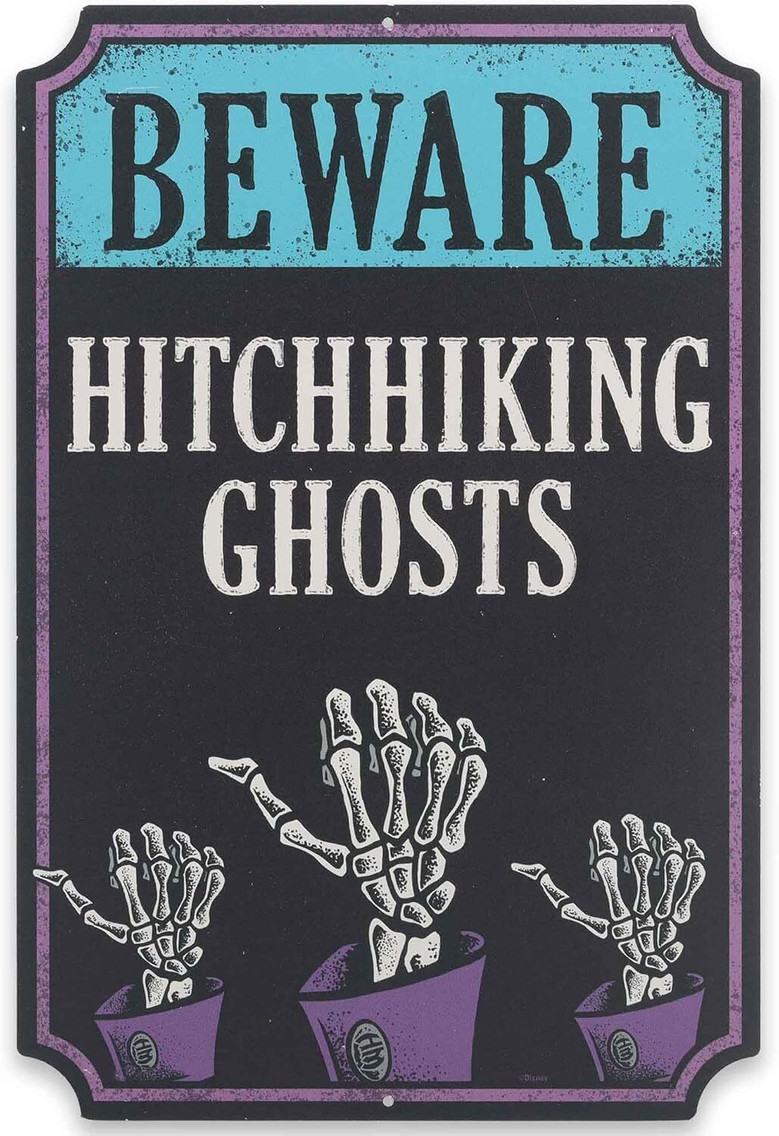 Spooky Haunted Mansion Beware Of Hitchhiking Ghosts Metal Sign For Halloween Wall Decor