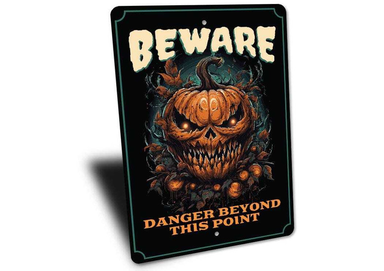 Beware Halloween Metal Sign - Scary Pumpkin Warning For Haunted House Decor
