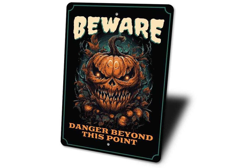 Beware Halloween Metal Sign - Scary Pumpkin Warning For Haunted House Decor