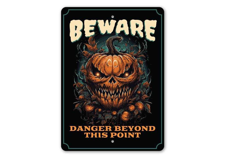 Beware Halloween Metal Sign - Scary Pumpkin Warning For Haunted House Decor