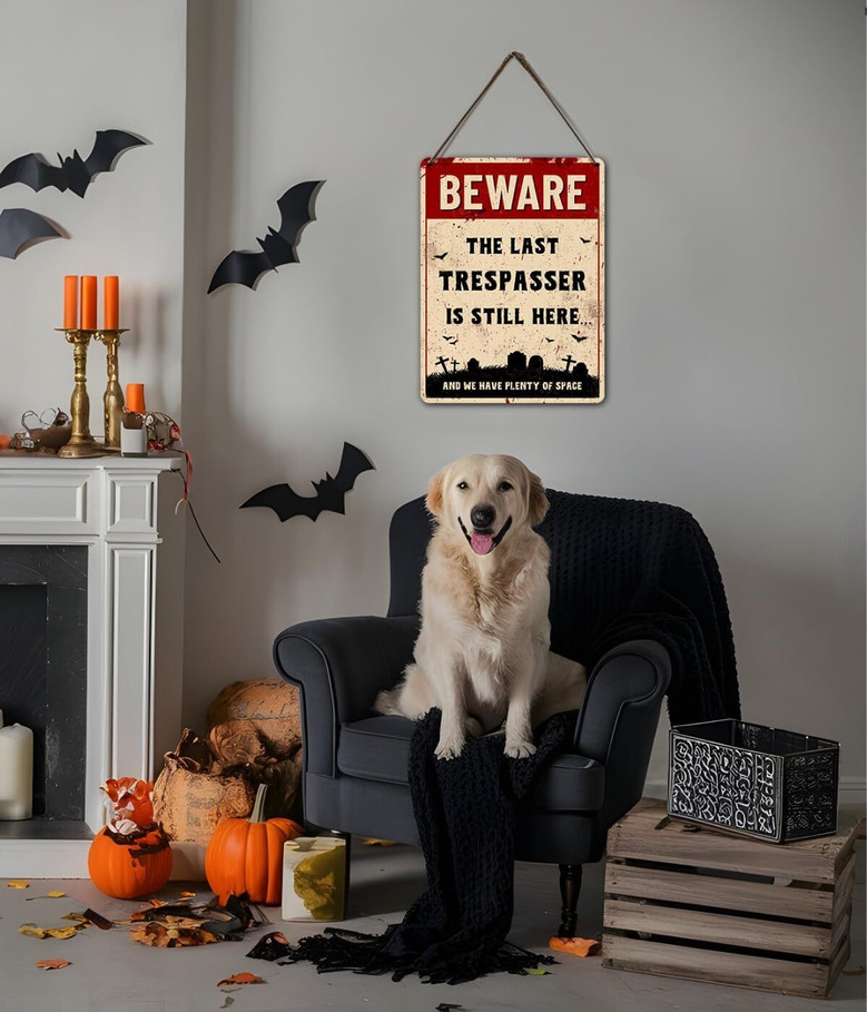 Funny Beware Halloween Metal Sign - Outdoor Graveyard Decor For Cemetery And Fence