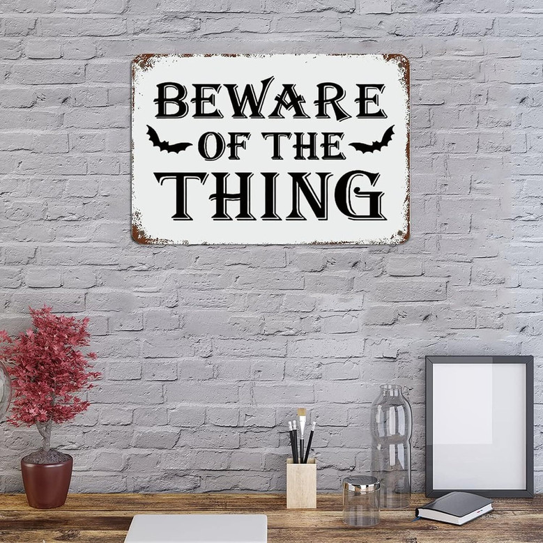 Rustic 'Beware' Halloween Metal Sign With Motivational Quotes For Living Room Or Kitchen Wall Hanger - Retro Halloween Decor