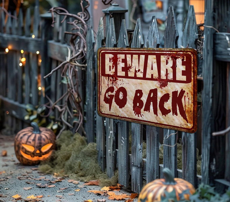 Beware Halloween Metal Sign For Indoor Horror Room Decor - Spooky Theme For Home, Bedroom, Outdoor Parties