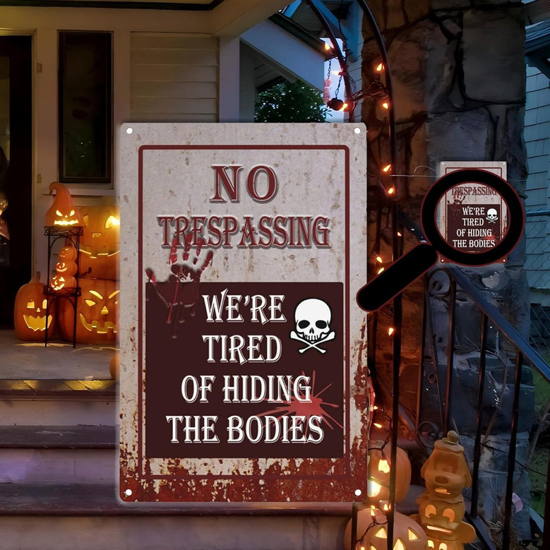 Spooky Beware Halloween Metal Signs For Outdoor Yard - Novelty Decoration For Halloween Party Or Haunted House