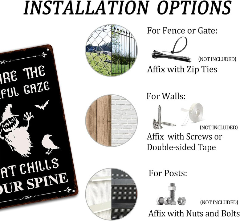 Beware Halloween Vintage Metal Sign With Witch And Ghost - Spooky Autumn Decor For Home And Kitchen