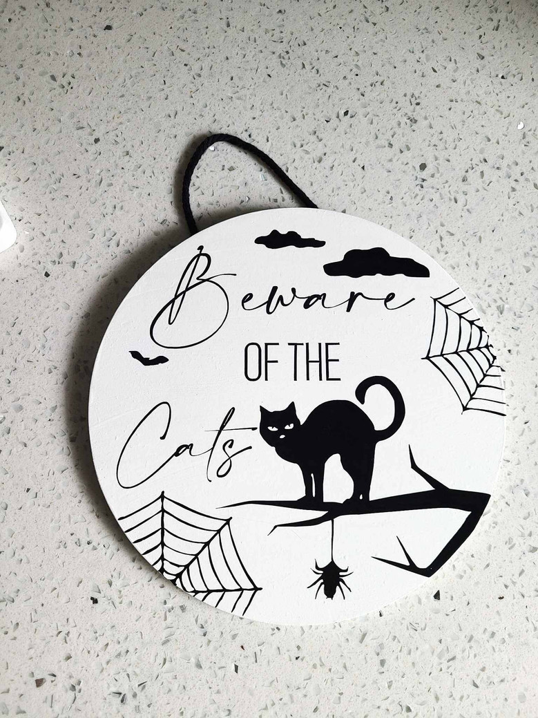 Personalized Beware Halloween Cat Wood Sign For Spooky Fall Decor