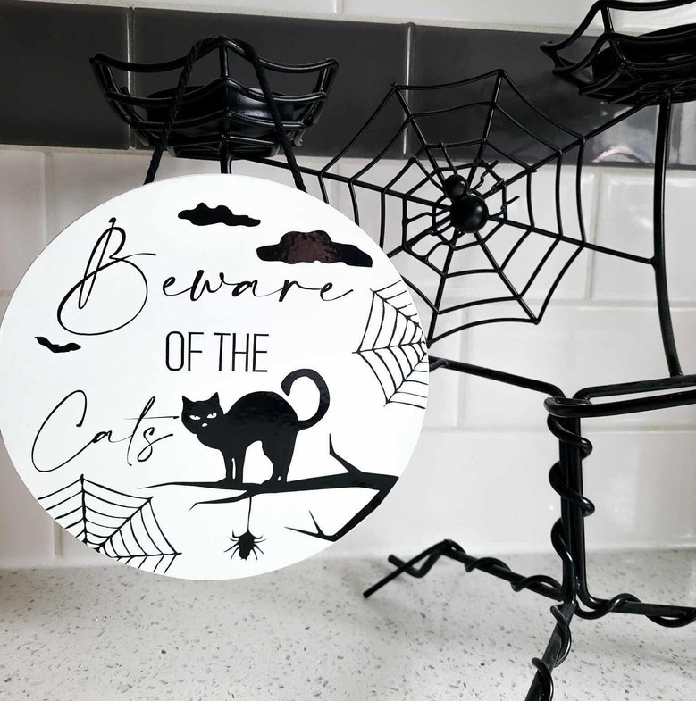 Personalized Beware Halloween Cat Wood Sign For Spooky Fall Decor