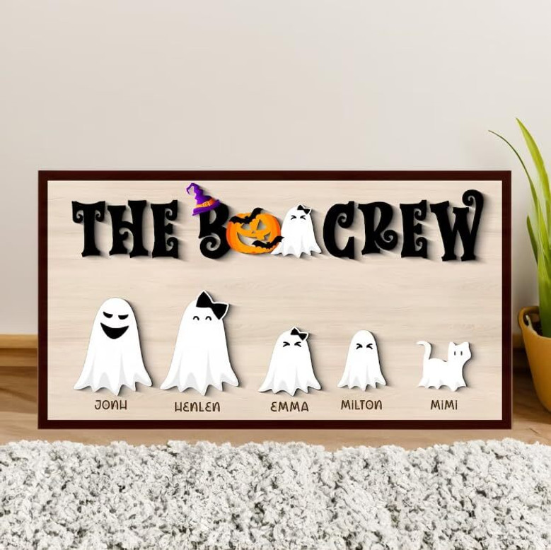 Personalized Ghost Family Wood Sign With Pets – Halloween DéCor For Living Room