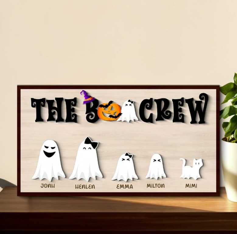 Personalized Ghost Family Wood Sign With Pets – Halloween DéCor For Living Room