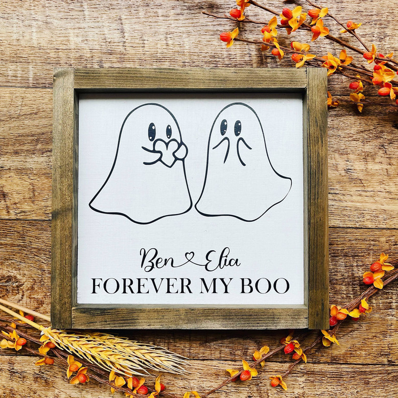 Personalized Forever My Boo Wood Sign - Ghost Theme Fall Decor For Couples