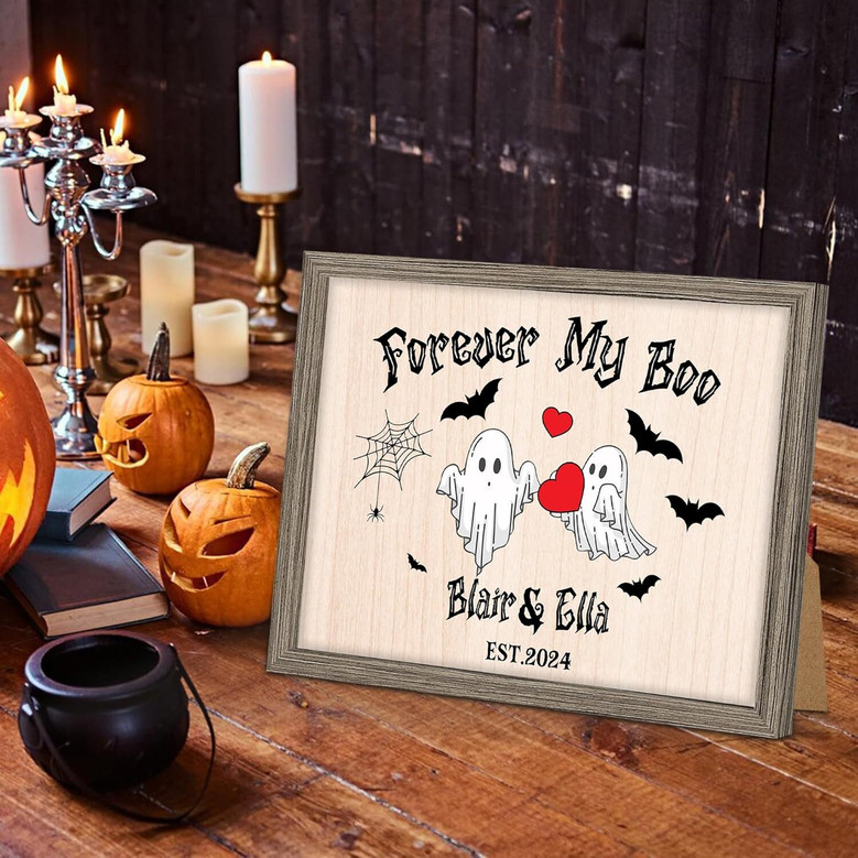 Halloween Gothic Decor With Forever My Boo Wood Sign For Couples - Custom Names