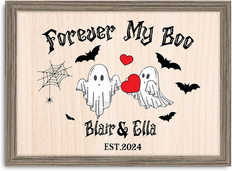 Halloween Gothic Decor With Forever My Boo Wood Sign For Couples - Custom Names