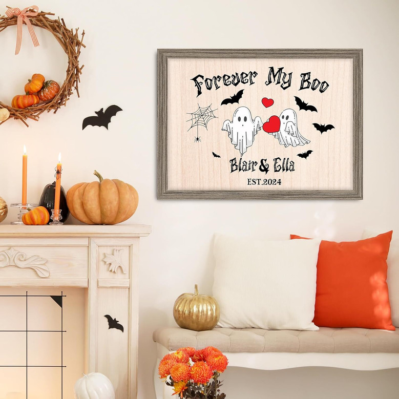 Halloween Gothic Decor With Forever My Boo Wood Sign For Couples - Custom Names