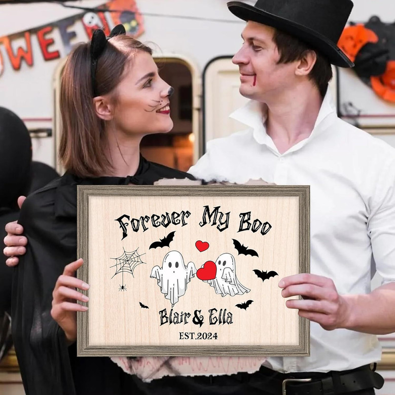 Halloween Gothic Decor With Forever My Boo Wood Sign For Couples - Custom Names