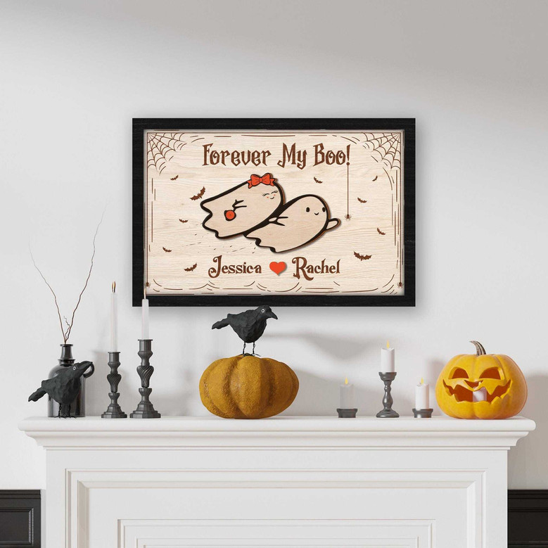 Personalized Forever My Boo Ghost Couple Wood Sign For Gothic Halloween Decor And Couples