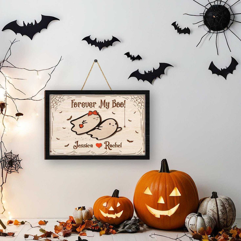 Personalized Forever My Boo Ghost Couple Wood Sign For Gothic Halloween Decor And Couples