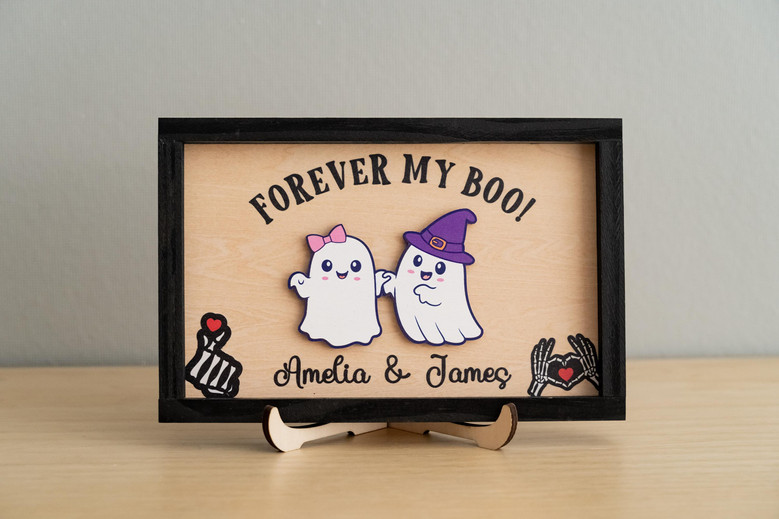Forever My Boo Personalized Wood Sign - Halloween Spooky Couple Decor Gift