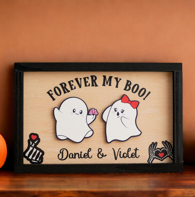 Forever My Boo Personalized Wood Sign - Halloween Spooky Couple Decor Gift