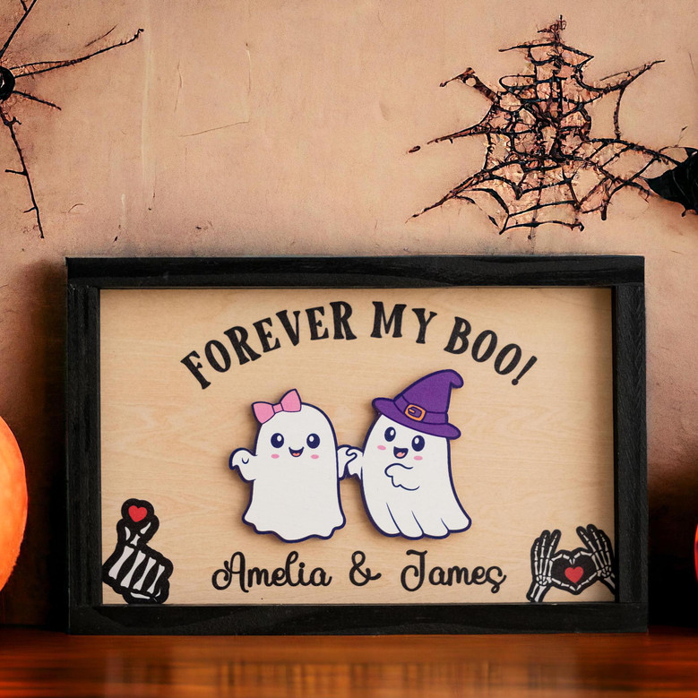 Forever My Boo Personalized Wood Sign - Halloween Spooky Couple Decor Gift