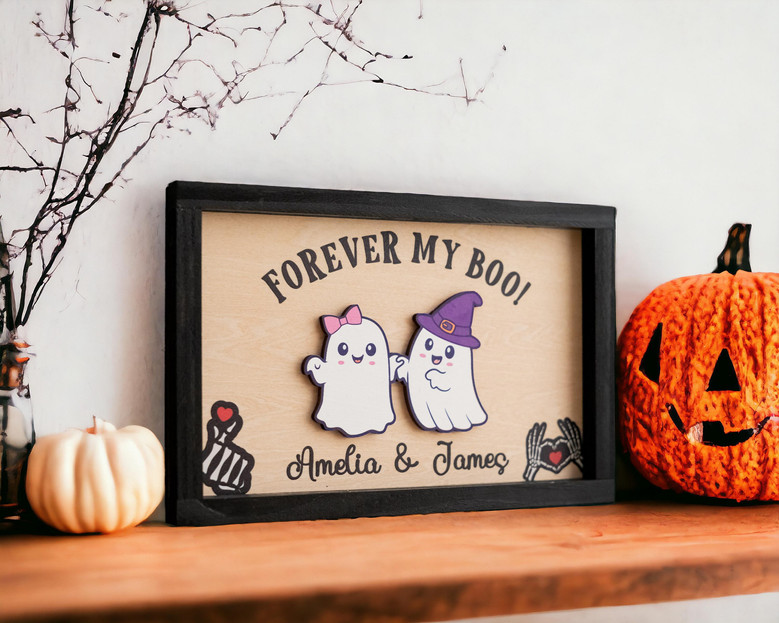Forever My Boo Personalized Wood Sign - Halloween Spooky Couple Decor Gift