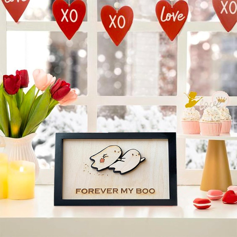 Personalized Forever My Boo Wood Sign - Sweet Spooky Valentine's Day Gift For Couples