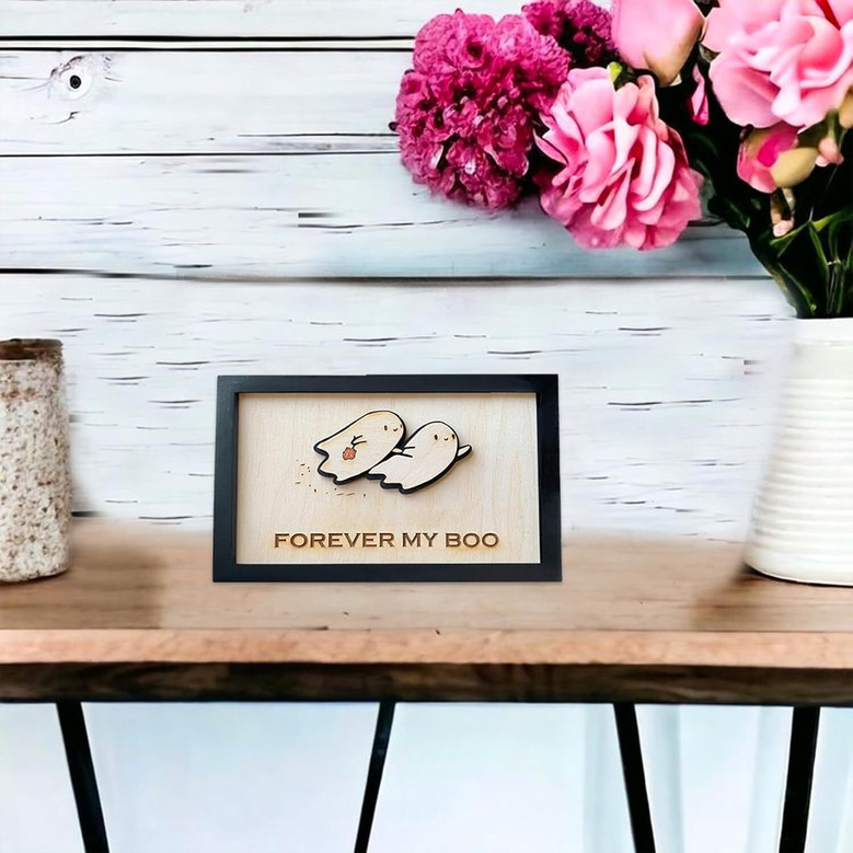 Personalized Forever My Boo Wood Sign - Sweet Spooky Valentine's Day Gift For Couples