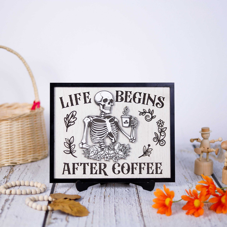 Custom Skeleton Coffee Wood Sign For Halloween - Funny Kitchen Decor For Coffee Lovers