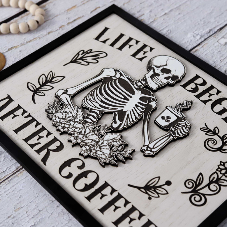 Custom Skeleton Coffee Wood Sign For Halloween - Funny Kitchen Decor For Coffee Lovers