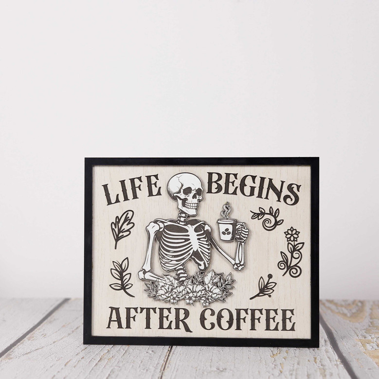 Custom Skeleton Coffee Wood Sign For Halloween - Funny Kitchen Decor For Coffee Lovers