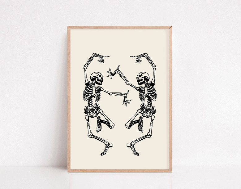 Trendy Skeleton Wall Art Canvas - Minimalist Boho Halloween Decor For Living Room