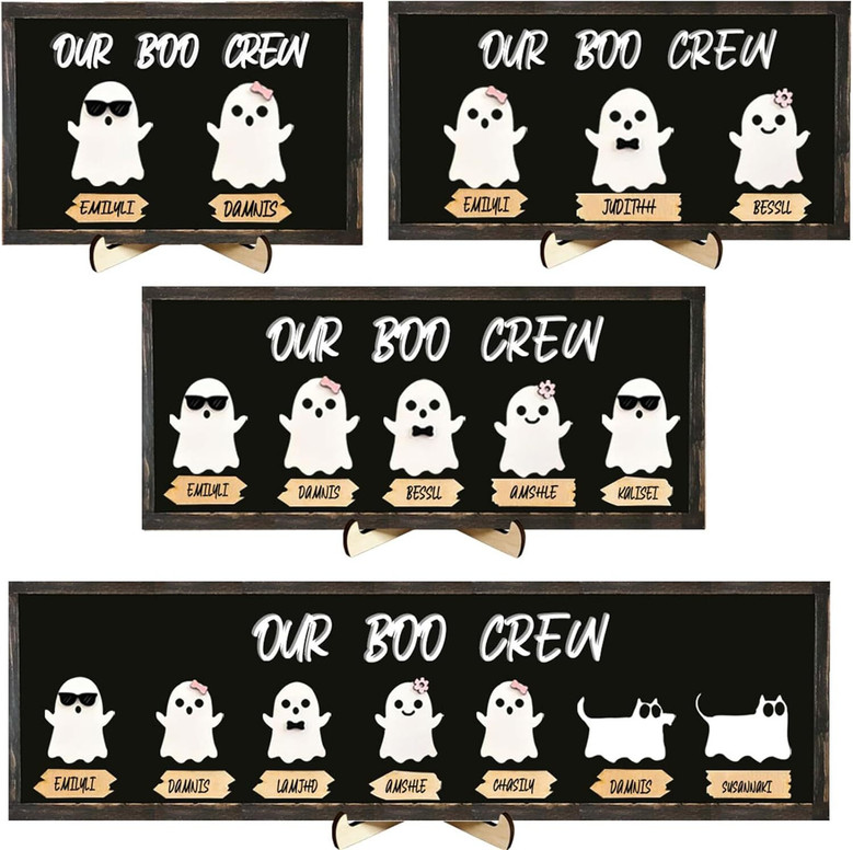 Personalized Ghost Family Sign For Halloween - Custom Names & Pets Rustic Farmhouse Wood Plaque