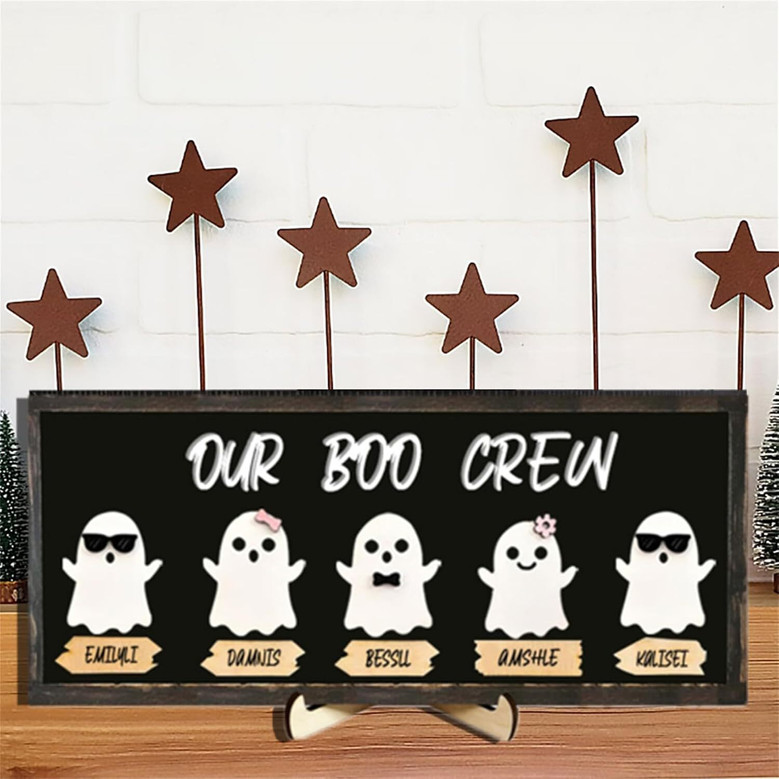 Personalized Ghost Family Sign For Halloween - Custom Names & Pets Rustic Farmhouse Wood Plaque