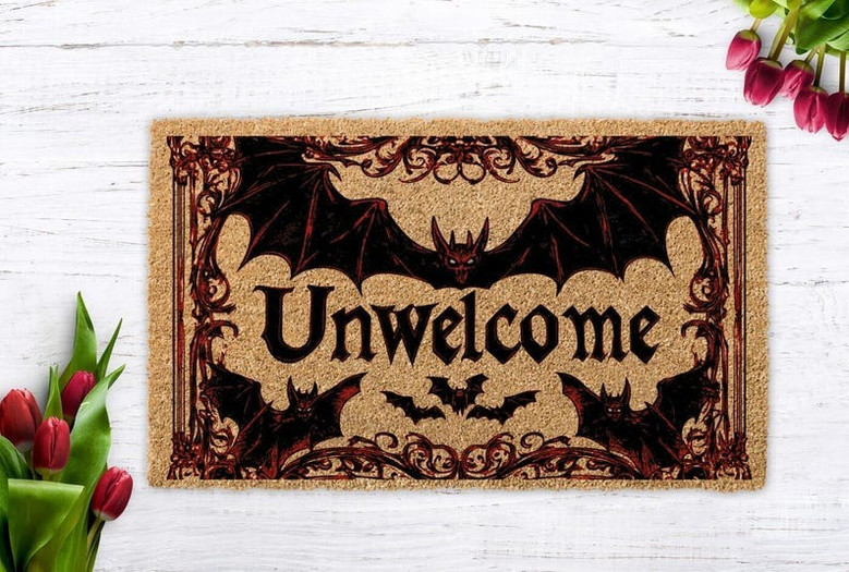 Gothic Bat Doormat – Spooky Dark Welcome Mat for Halloween Decor
