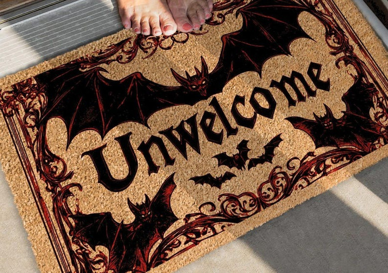 Gothic Bat Doormat – Spooky Dark Welcome Mat for Halloween Decor