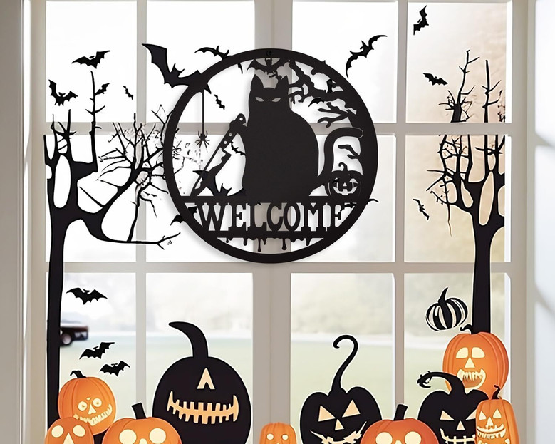 Witchy Gothic Welcome Metal Sign For Halloween Porch Or Front Door Decor - Indoor Outdoor Art