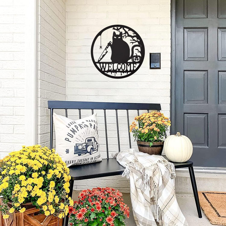 Witchy Gothic Welcome Metal Sign For Halloween Porch Or Front Door Decor - Indoor Outdoor Art