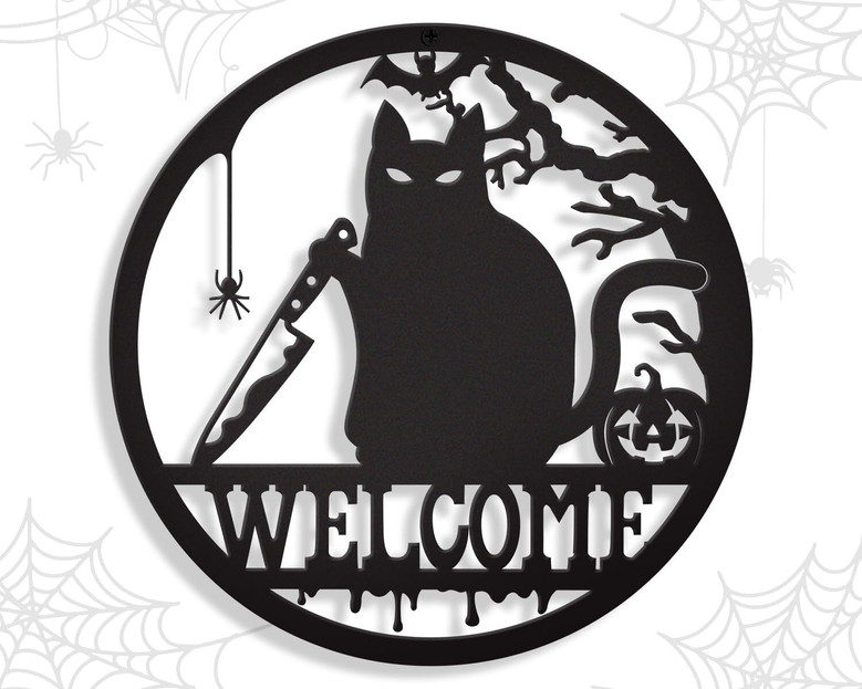 Witchy Gothic Welcome Metal Sign For Halloween Porch Or Front Door Decor - Indoor Outdoor Art