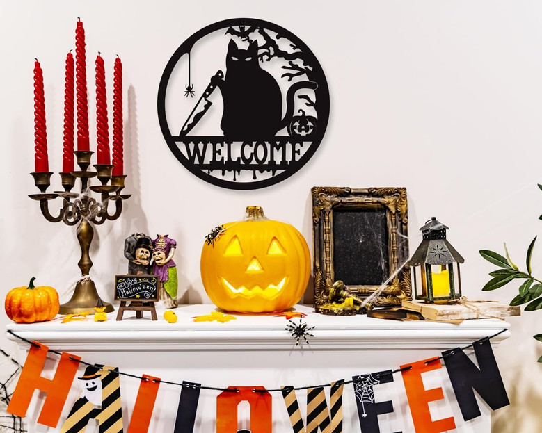 Witchy Gothic Welcome Metal Sign For Halloween Porch Or Front Door Decor - Indoor Outdoor Art