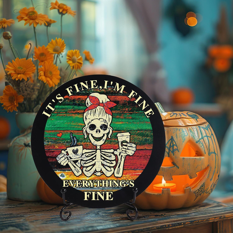 Gothic Skeleton Wood Sign For Halloween - Dark Humor Front Door Or Desk Decor