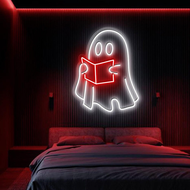 Halloween Ghosts Reading Neon Sign – Spooky Library Wall Decor for Book Lovers