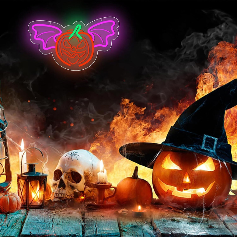 Halloween Pumpkin LED Neon Sign - Dimmable Wall Decor For Bedroom, Party, Or Bar