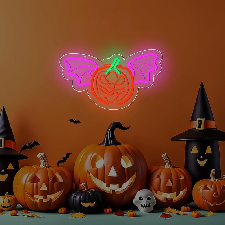 Halloween Pumpkin LED Neon Sign - Dimmable Wall Decor For Bedroom, Party, Or Bar