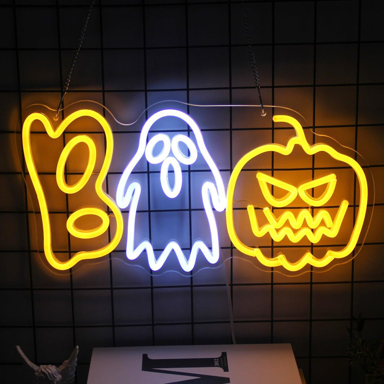 Halloween Pumpkin Neon Sign - Spooky Ghost LED Light For Bedroom And Bar Decor